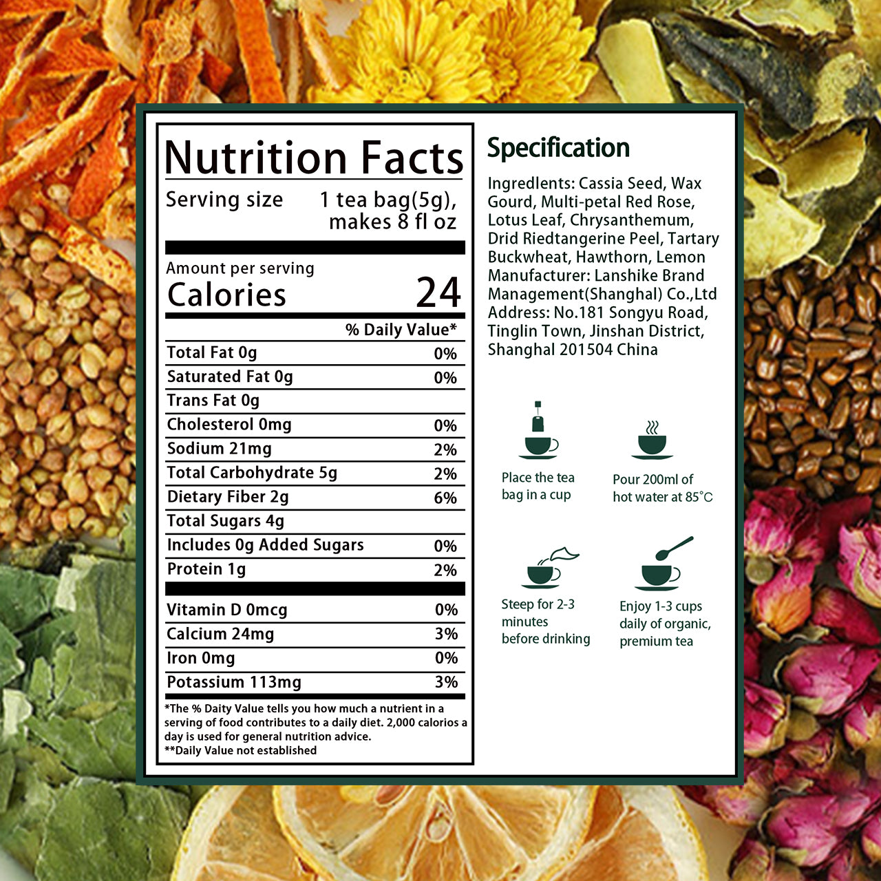 Organic Winter Melon Lotus Leaf Herbal Tea Chrysanthemum & More Blend of 9 Ingredients