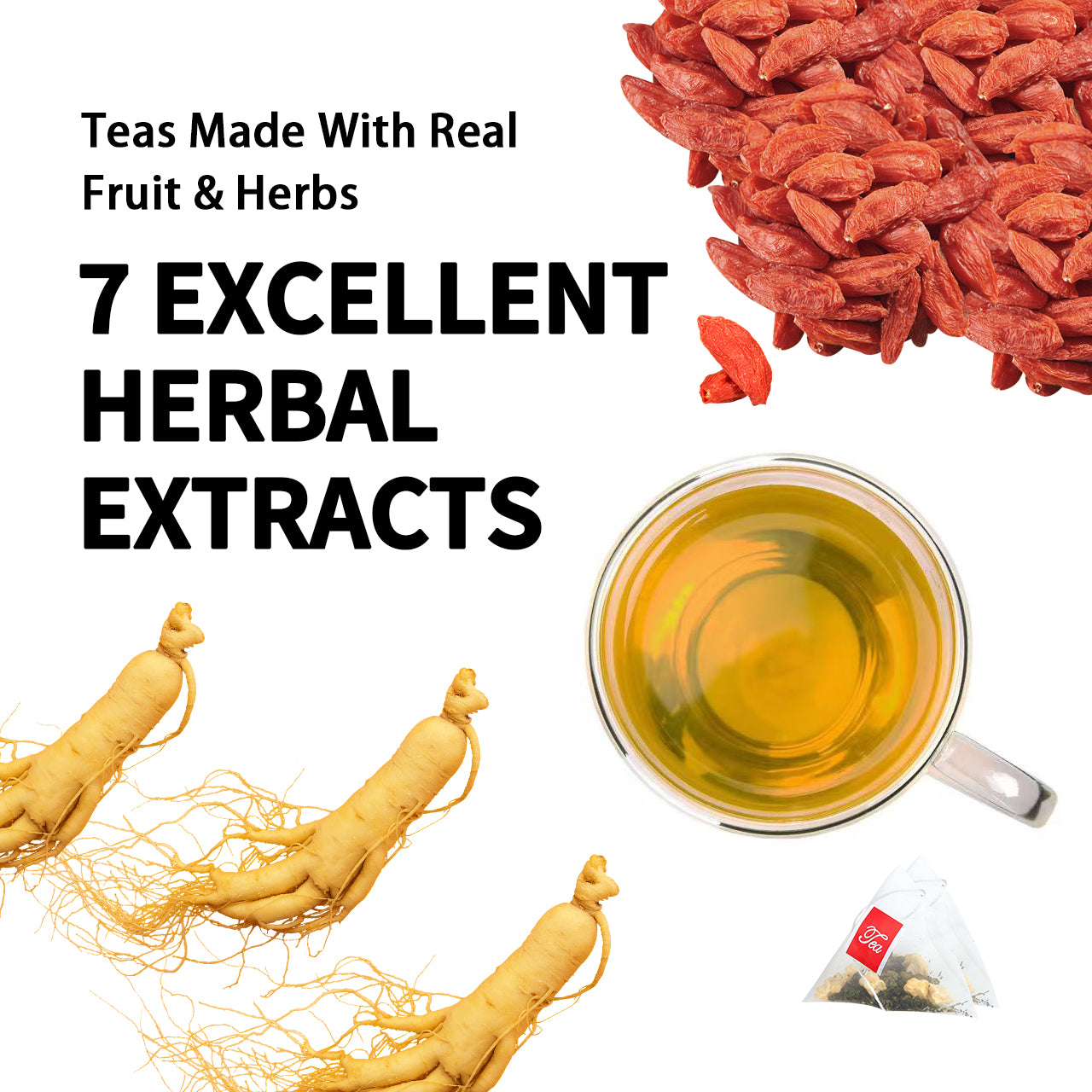 Té del tesoro de ginseng, ginseng, morera, baya de goji, maca, cinco tesoros, siete ingredientes para los riñones y la vitalidad