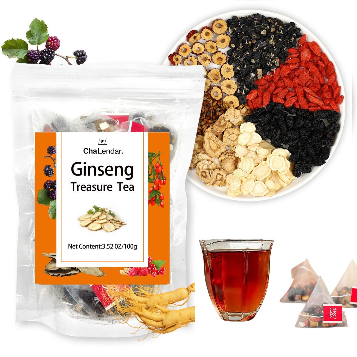 Organic ginseng treasure herbal tea with mulberry and wolfberry