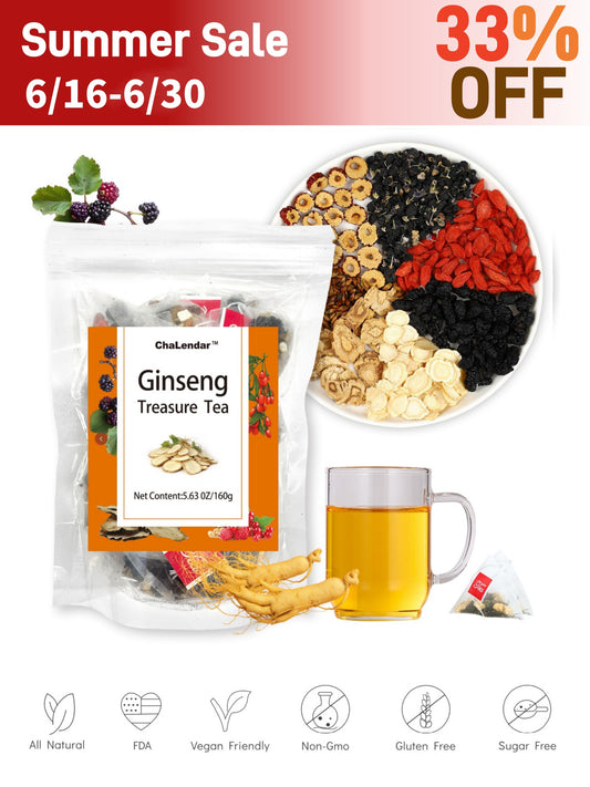Té del tesoro de ginseng, ginseng, morera, baya de goji, maca, cinco tesoros, siete ingredientes para los riñones y la vitalidad